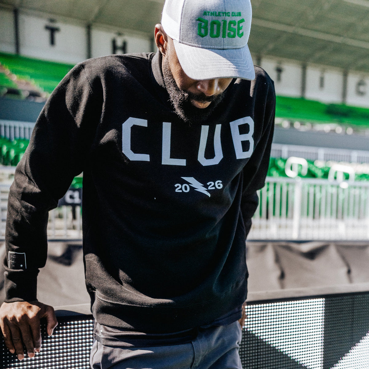 Club Black Felt Applique Unisex Crewneck