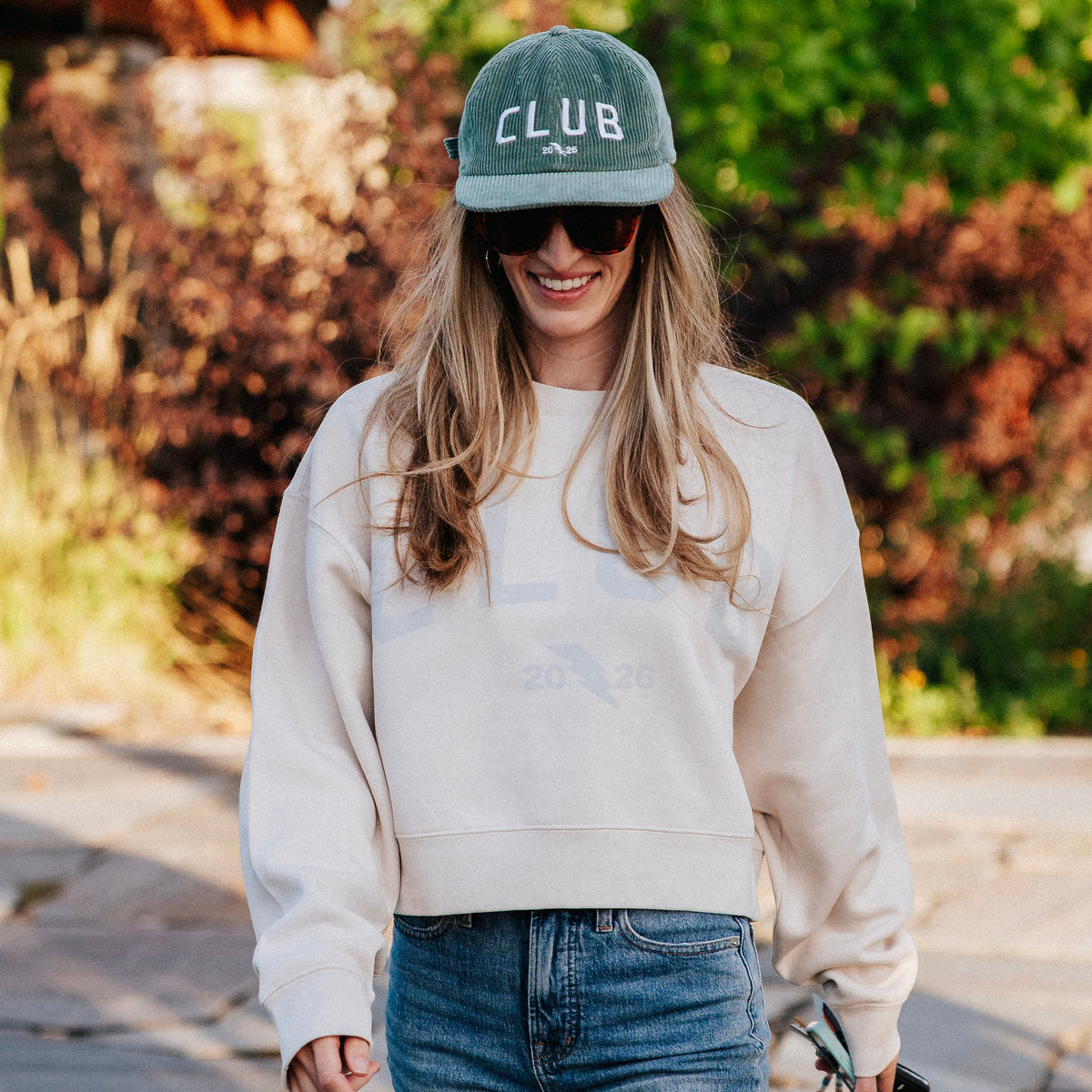 Club Printed Womens Cropped Crewneck