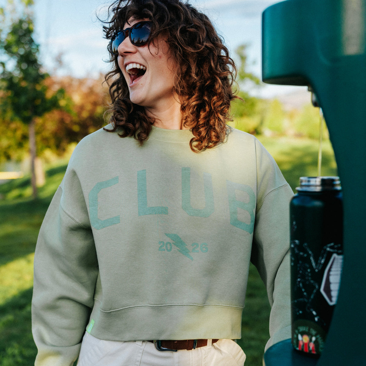 Club Printed Womens Cropped Crewneck